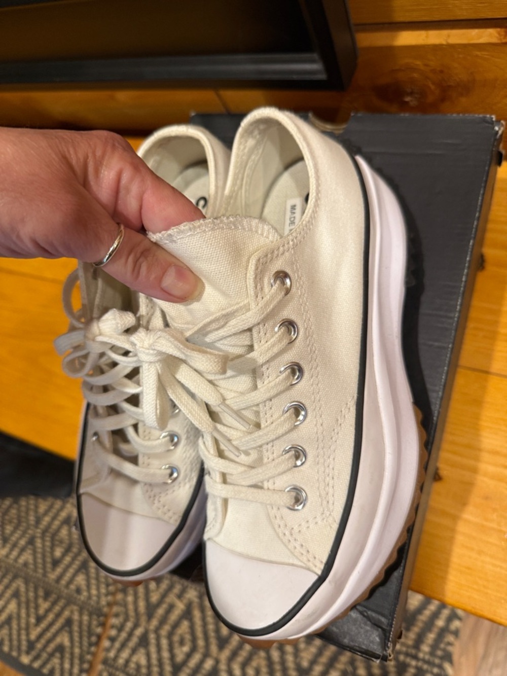 Converse Platform Low Top Sneakers in White/Black/Gum - Picture 6 of 7